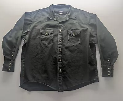 Wrangler Denim Shirt Mens 2XL XXL Olive Button Down Long Sleeve Workwear • $12.99