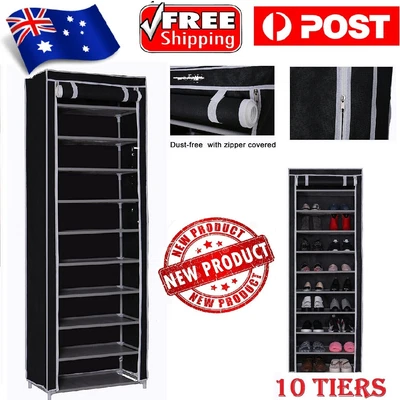 $39.99 • Buy Portable 10Tier Shoe Rack Storage Organiser Cabinet Foldable Wardrobe Zip Cover