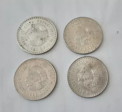(4) 1947 5 Pesos Cuauhtemoc Silver Round Aztec Chief • $158