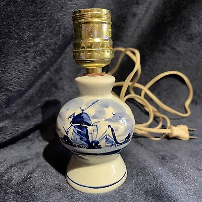 Vintage Delft Blue Mini Lamp Beautiful Windmill Marked No Shade Does Not Work • $20