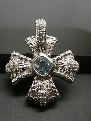 Judith Ripka Sterling Silver 925 Blue Topaz Maltese Cross Pendant Enhancer • $110