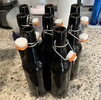 $4 • Buy Lot Of 8 Swing Top Beer Bottles, Dark Amber Glass, EZ Cap