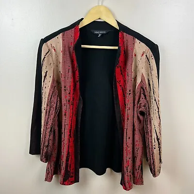 Ming Wang Cardigan Sweater Size 1X Black Red Acrylic Knit Work Office Open Front • $20.99