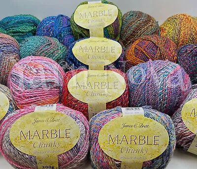 James C Brett Marble Chunky Knitting Crochet Yarn Wool - 200g Balls - 16 Colours • £6.49
