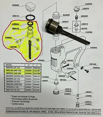 Senco J Stapler ED0001 Piston & EC0163 Driver Assy W Rings Free Shipping • $39