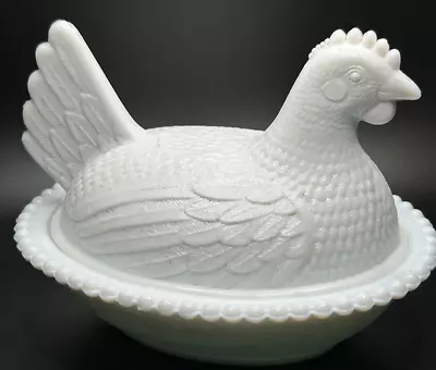 Vintage Indiana Glass Hen On Nest- White Milk Glass Circa 1930-1939  • $19.99