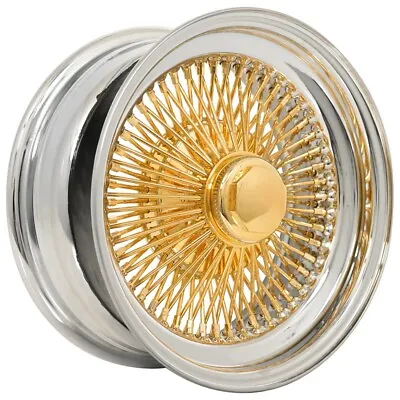17x8  Wire Wheels Standard 100-spoke Straight Lace Gold / Chrome Lip Rims • $3199