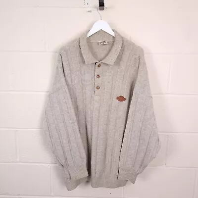 McDONALD New Zealand Jumper Mens XXL 2XL Pure Wool Knit Collared Button Up Beige • $63.04