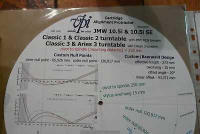 VPI JMW Memorial 10.5i & 10.5i SE Custom Designed Tonearm Alignment Protractor • $60