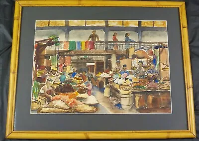 Vintage Original Native Market Watercolor By Listed Cape Cod Artist Mimi Whipple • $350