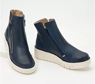 Miz Mooz Leather Wedge Boots - Lando  Blue DenimEU 36(US 5.5-6) NIB Women’s • $72.99