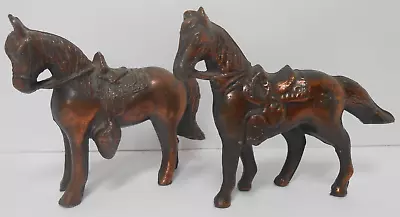 Copper Metal Horse Figure Small Statue Pair 3  Vintage Collectible Animals • $11.99