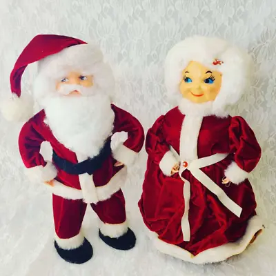 Set Of 2 Vintage Kitschy Christmas Santa With Mrs Claus Bottle Doll Red Velvet  • $39.99