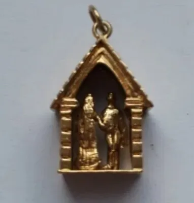 Vintage Marriage Vows Church Solid 9ct Gold Charm Pendant Couple Wedding • £223