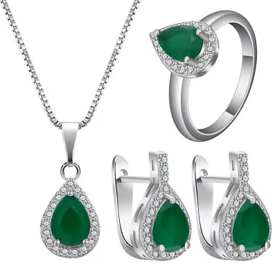 Women 925 Silver Cubic Zircon Ring Earrings Necklace Pendant Wedding Jewelry Set • $3.64