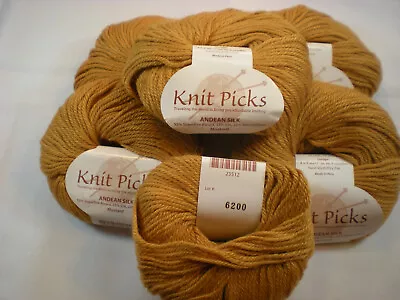 Knit Picks ANDEAN SILK Yarn In Mustard #23513 Lot Of 6 Skeins • $24