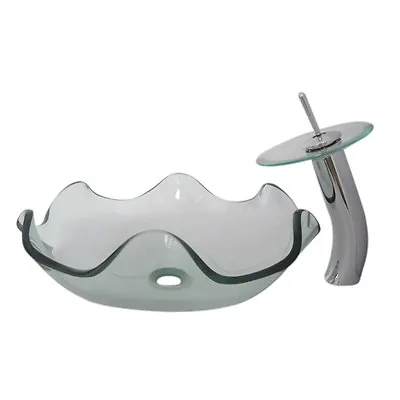 £159.99 • Buy Bathroom CLEAR FLUTED PETAL Glass Basin Sink Bowl +  WATERFALL Tap Waste UK