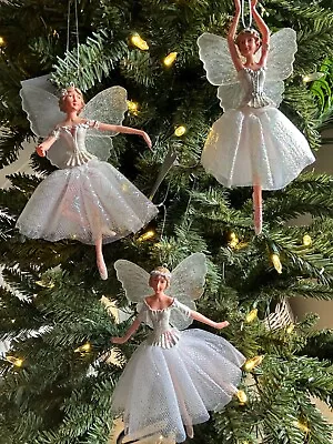 Gisela Graham White Iridescent Ballerina Fairy Christmas Tree Decoration 13443 • £10.99