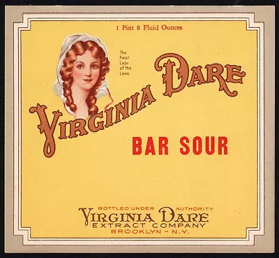 Vintage Soda Pop Bottle Label VIRGINIA DARE BAR SOUR Brooklyn NY New Old Stock • $6.39