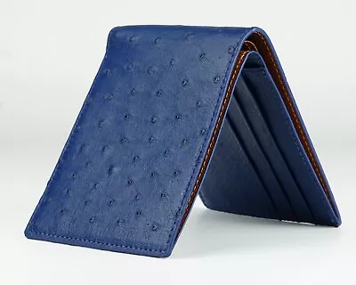 Blue Ostrich Amish Wallet Men Made In USA Real Skin Bifold Cash RFID Blocking • $69