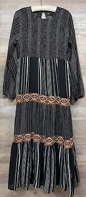 NEW Zara Black White Embroidered Tiered Maxi Dress Poplin Smocked Sz XL • £50.19