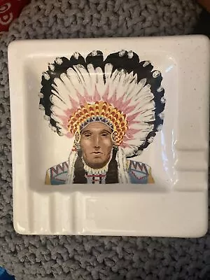 Vintage 9 X 9 Native American / Indian Chief In Headdress Ceramic Ashtray - • $39