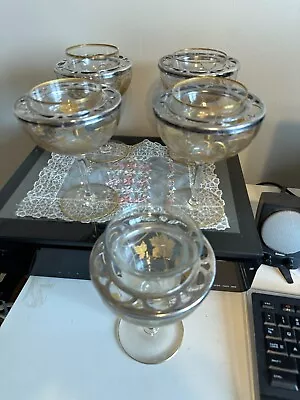 Set Of 5 Antique French Crystal Baccarat Fleur De Lis Encrusted 22k Shrimp Bowls • $1550