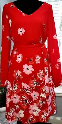 Sz 2 WHBM Red Floral-Print Soft A-Line Dress $140 • $21.99