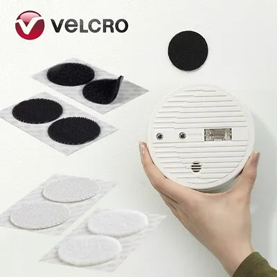 VELCRO® BLACK/WHITE STICK ON DIY PADS Secure Tools Frames Mirrors Indoor/Outdoor • £8.04