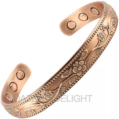 Ladies Magnetic Bracelet Bangle Copper Floral Pattern Arthritis Pain Aid Squeeze • £7.99