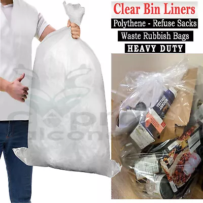 £5.99 • Buy CLEAR Strong Large Plastic Polythene Bin Liners Waste Bags Sacks18 X29 X39 140G