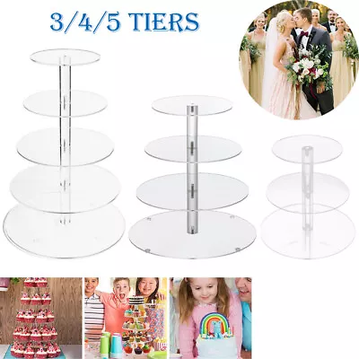 3/4/5 Tier Round Cupcake Stand Dessert Tower Clear Acrylic Display Cake Stand UK • £14.99