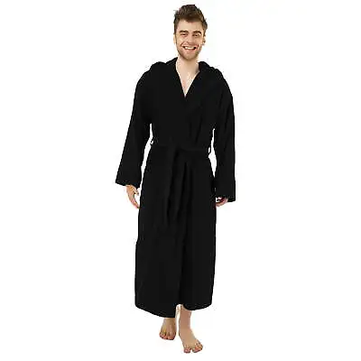 Black Cotton Hooded Robe For Men. Adult XL Full Length Long Sleeves. • $42.95