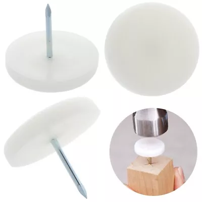 WHITE FURNITURE GLIDES 28mm Chair Bed Sofa Couch Leg Feet Nylon Nail 4-20 Slide • £7