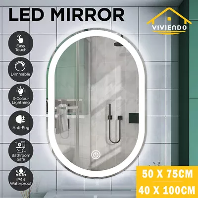 LED Wall Mirror Bathroom Oval Vanity Mirror Light Dimmable Anti-Fog Wall Mounted • $139.95