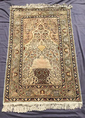 Antique Vintage Perrsien Oriental Silk Hand Knotted Mihrab Prayer Rug • $395