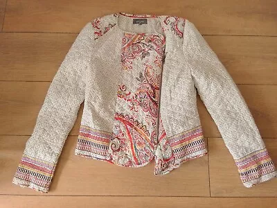 PER UNA M&S Paisley Print Biker Jacket Size UK 6 Pos Fit Larger Quilted Boho Vgc • £4.90