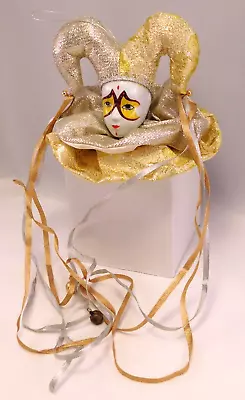 Vintage Porcelain Face Mardi Gras Jester Christmas Tree Ornament 4.75  Harlequin • $15.19