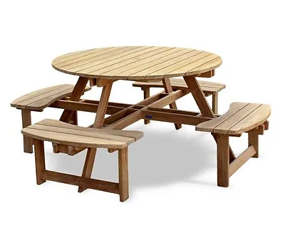 £900 • Buy Teak Round Picnic Bench - 2m Pub Garden Patio Outdoor Park Table 8 Seater