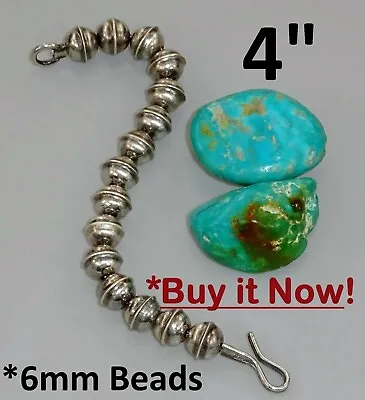 6MM SQUASH BLOSSOM NECKLACE Extender NAVAJO Bench Bead Sterling Ox. Vintage~ 4  • $39.99