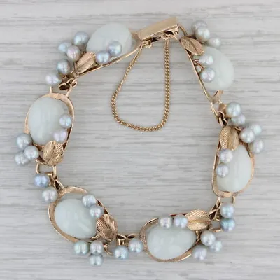 Mings Jadeite Jade Cultured Pearl Flower Bracelet 14k Yellow Gold 7  • $4499.99