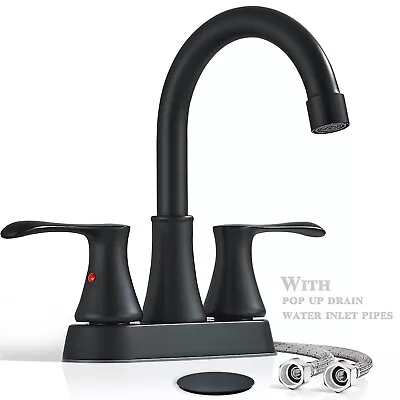 Black Bathroom Sink Faucet 3 Holes 4 Inch Centerset Vanity Mixer Faucet 2 Handle • $29.99