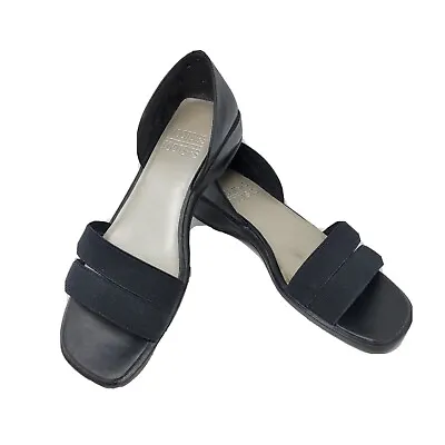 Mootsies Tootsies Women's 6M MABEL Open Toe Wedge Sandals Leather Elastic Blk • $22