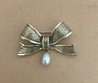 Chanel Brooch Ribbon Imitation Pearl Vintage Engraved • $675.92