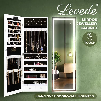 Levede Mirror Jewellery Cabinet Touch LED Lockable Organiser Box Makeup • $139.99