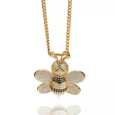 Hip Hop Necklace Bee Pendant Copper Inlaid Zirconia Full Diamond Jewelry • $18.57