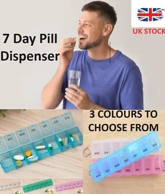 Pill Storage Organiser Dispenser Medicine Tablet Case  7 Day Weekly Box • £2.99