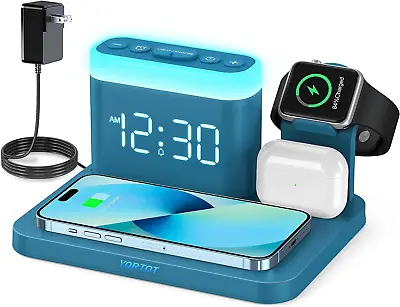 Wireless Charging Station Alarm Clock With 7 Multiple Colors Light Charging Dock • $55.23