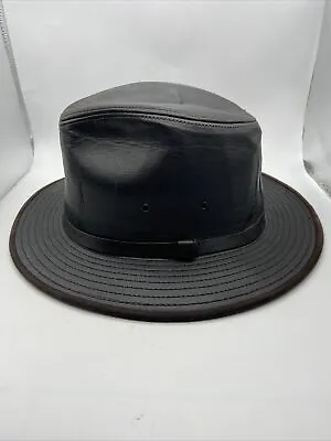 VIntage Wilsons Leather Black Leather Fedora Hat - Size Large Made In USA • $30