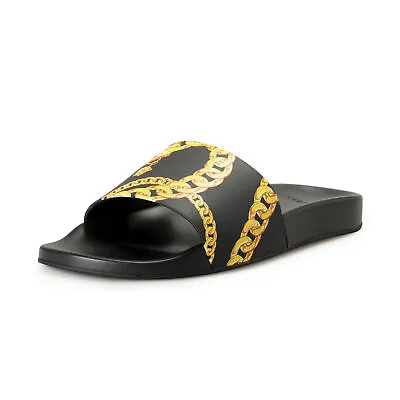 Versace Men's Gold & Black Chain Print Pool Slide Flip Flops Shoes • $219.99